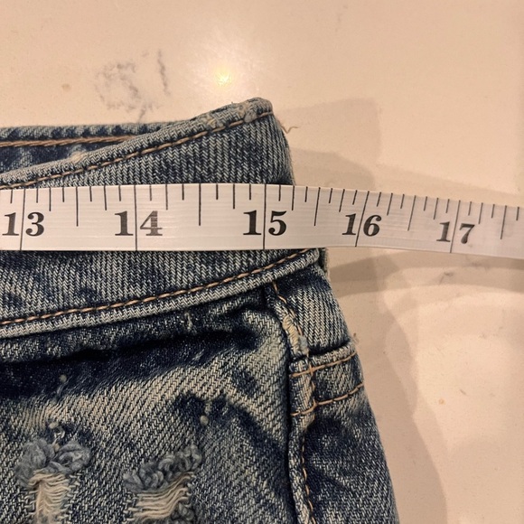 Free people We The Free Distressed Denim Jean Shorts Blue Rip Cuffed HighWaisted - Picture 6 of 7